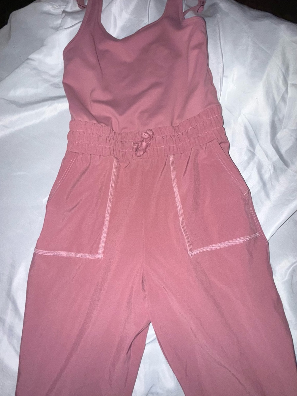 Kids Rose Ambercrombie Pink Jumpsuit with pockets. Comfortable Pull-On Style-7/8